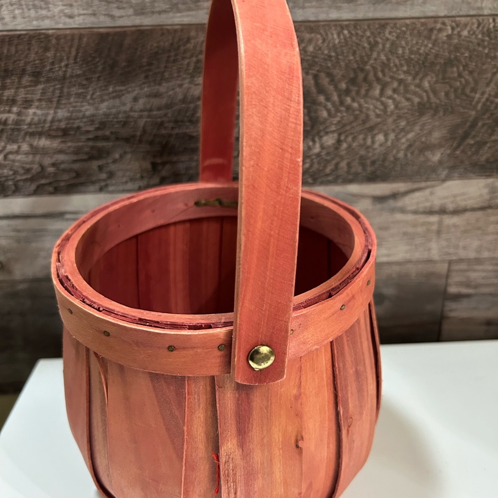 Rustic Rust Wooden Basket with Handle
